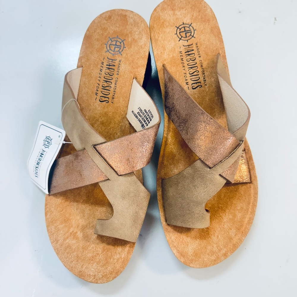 Women’s Harborsides Memory Foam Beige Wedge Sandals •Size 10M *NWO